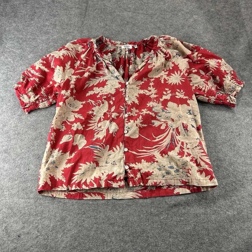Dylan Sundance Top Women's XS Mia Floral Blouse Cotton Red